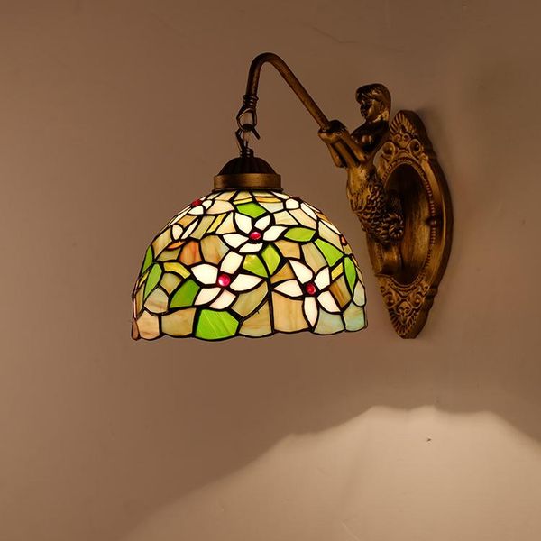 

wall lamp tiffany, mediterranean lamp, bedroom, bathroom, simple mirror, headlight, corridor, color glass lamp.