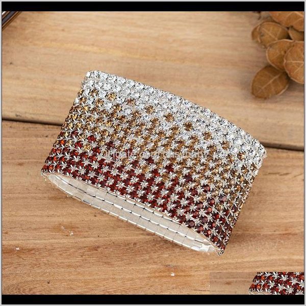 

bracelets jewelry drop delivery 2021 12 rows clear and brown rhinestone bangle sier plated wedding bridal wide crystal stretch bracelet for, Black