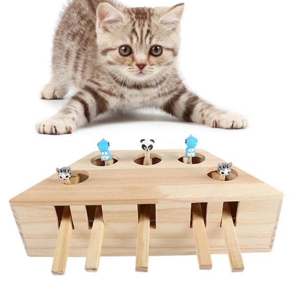 

cat toys toy pet indoor solid wooden hunting interactive 3/5-holed mouse seat scratch cats play gift