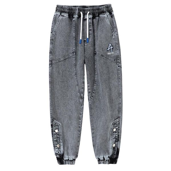 

men's jeans -8xl 70.7% cotton spring autumn boy pannts solid color casual male student trousers snap on leg bottom 2213, Blue