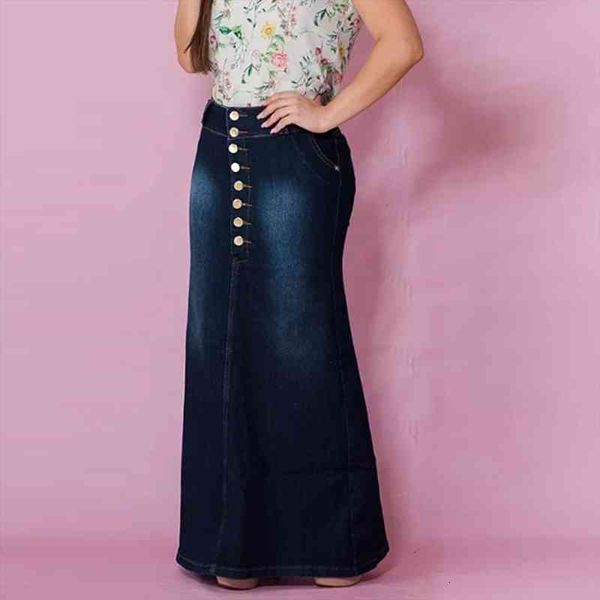 

vintage womens denim skirts casual front washed high waist denim a-line flare skirts long jean skirt plus size g4, Black