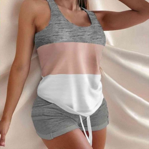 

plus size pajamas striped womens sleepwears printed home suit lingerie set sleeveless vest drawstring shorts swimsuit sleepwear 2xl, Black;red