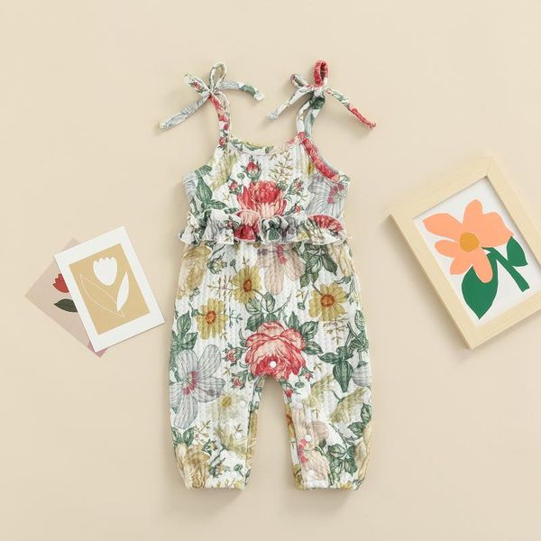 Jumpsuits 2022 Verão Nascido Bebê Meninas Meninas Romper Playsuit Macacão Algodão Sem Mangas Floral Jumpsuit Roupas