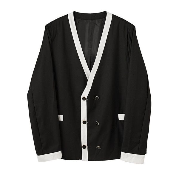 

iefb /men's wear double breasted button color block patchwork suit coat three-dimensional cut minimalist blazers male 9y3868 210524, White;black