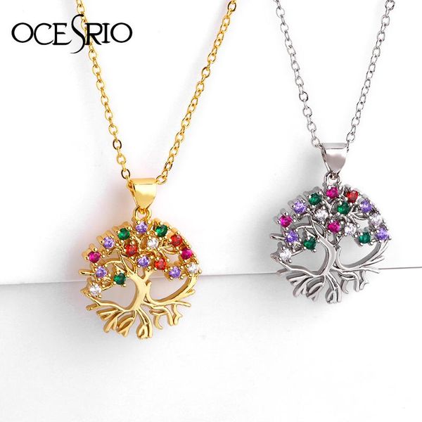 

pendant necklaces colorful crystal tree of life necklace gold sliver rainbow zircon cz sister for women gift jewelry nke-p35, Silver
