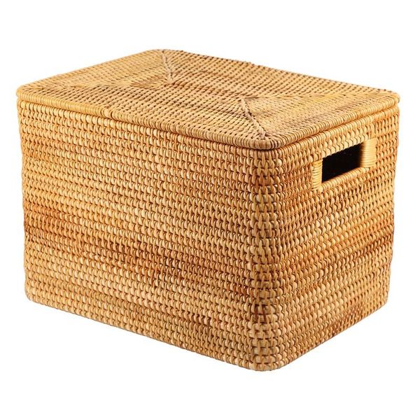 

storage baskets laundry basket rattan woven handmade large capacity portable clothing box household,36x26x24cm