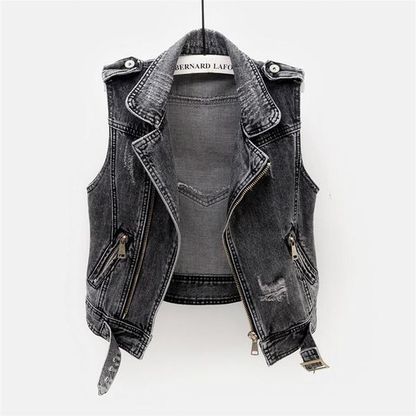 

women's vests denim short waistcoat korean casual jean cardigan plus size loose sleeveless jacket women vintage jeans vest female, Black;white