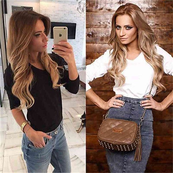 

t-shirts white black women basic plain round crew neck tee shirts stretch long sleeve top