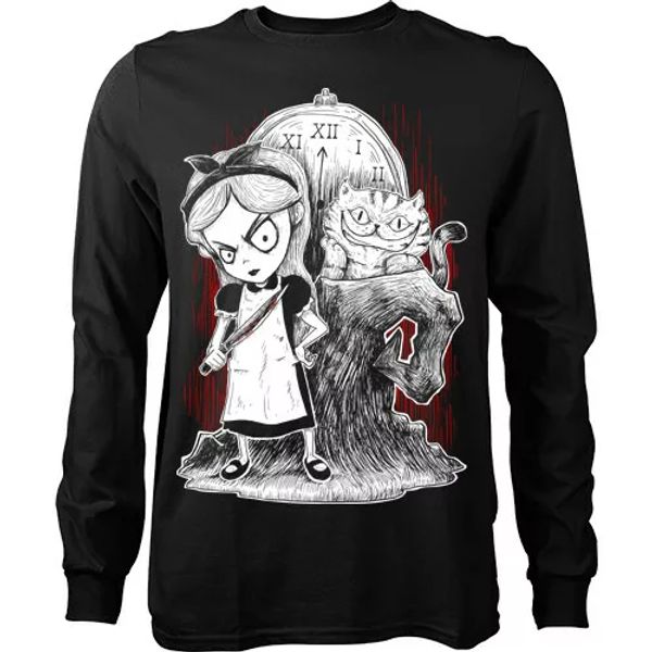 

gothic alice im wunderland t-shirt langarm herren bÃ¶se mad alptraum cheshire, White;black