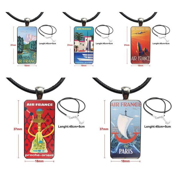 

pendant necklaces for men women gift famous scenery france travel poster fashion glass cabochon rectangle necklace choker jewelry, Silver