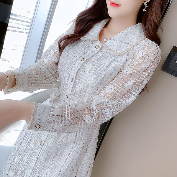 

casual dresses women korean dress fashion one piece autumn spring 2021 office lady korea style print long sleeve lace high waist, Black;gray