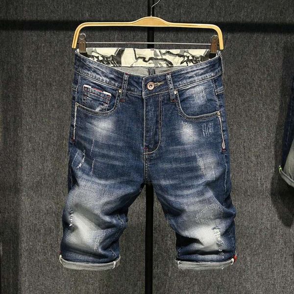 

male summer fashion vintage stretch denim shorts washed casual straight frayed jeans for men apparel men's, White;black