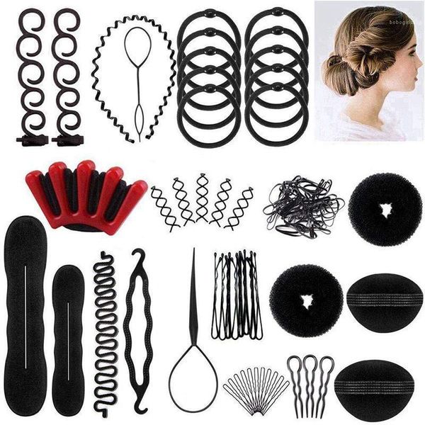 

multi style fashion diy hair styling tools donut maker braiding accessories women twist clip disk pull hairpins1, Brown