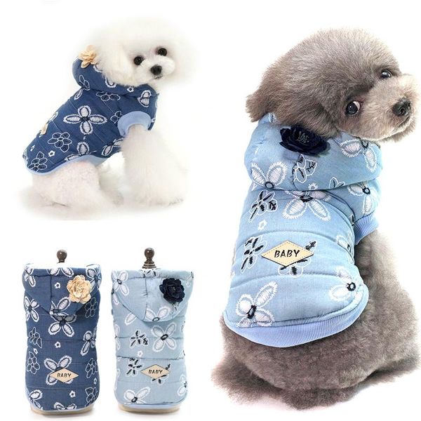 

dog apparel 2021 pet teddy ladies denim coat warm plush autumn and winter clothing