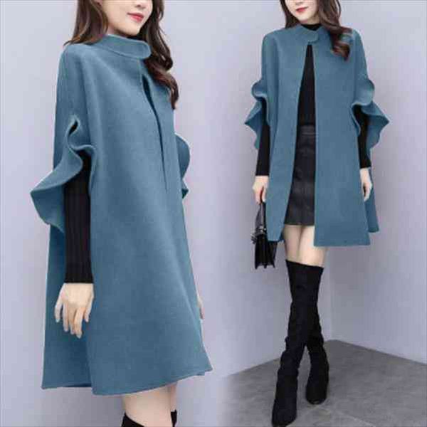 

large coat womens fashion ins autumn and winter mid long fashion temperament british a-line cape worsted personalized coat, White;black