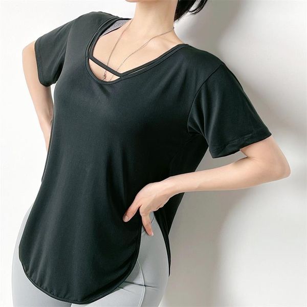 

fitness women shirts loose quick dry yoga short sleeve sport shirt gym running workout sportswear outfit