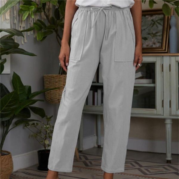 

women's pants & capris autumn cotton linen ladies trousers loose casual solid color harem plus size capri ladies's summer, Black;white