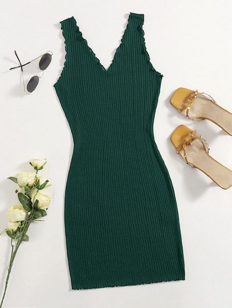 

lettuce trim rib-knit bodycon dress s61o#, Black;gray
