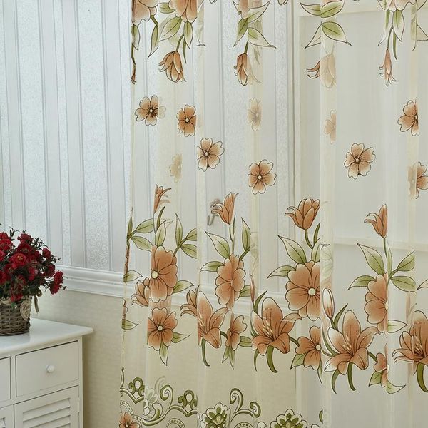 

curtains sunflower printed voile door window balcony sheer screening green pink blinds curtain & drapes