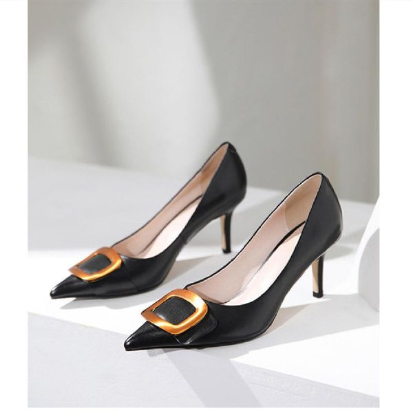 

women's shoes pointed toe thin sandals metal decoration design dress, Black