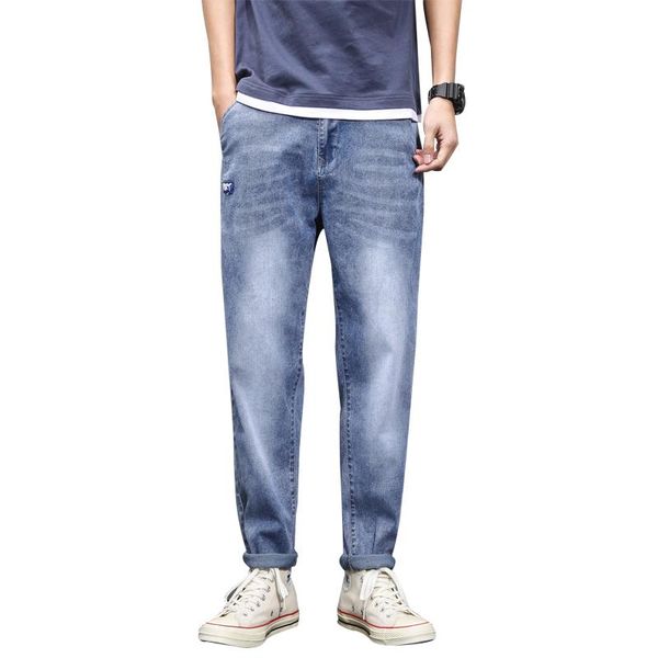 

loose men jeans male trousers simple design cozy all-match students daily casual straight denim pants men's, Blue
