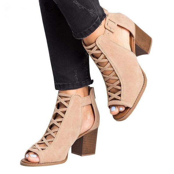 

summer shoes women high heels gladiator sandals hollow out open toe block roman big size zapatos mujer dress, Black
