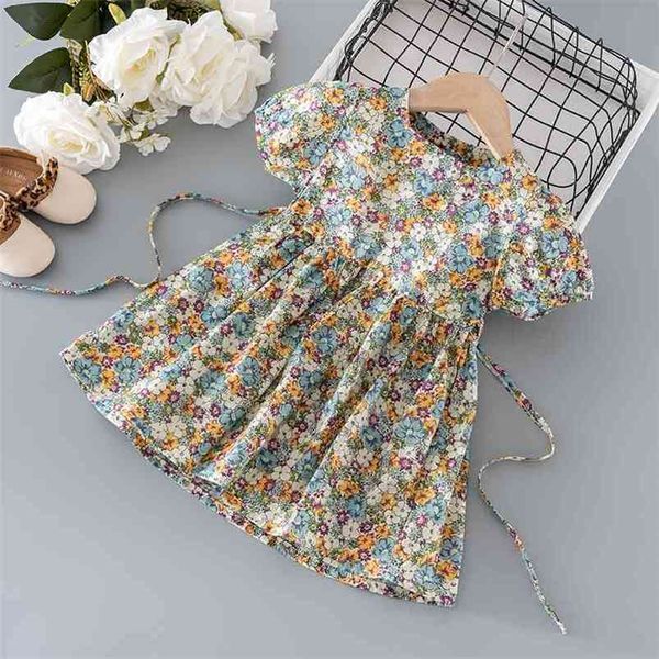 

summer baby girls flower dress cute short sleeve princess dress vestidos korean fashion little girl costume party toddler outfit 210715, Red;yellow