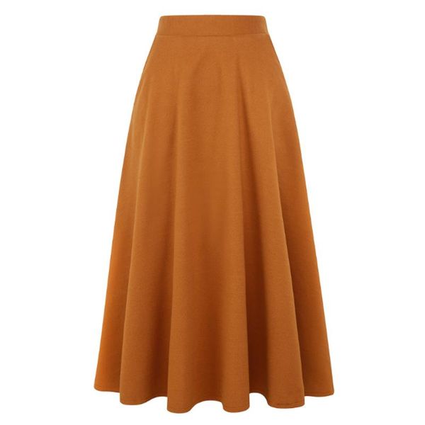 

autumn winter elegant high waist woolen skirt women midi solid a line casual skirts mt4595, Black