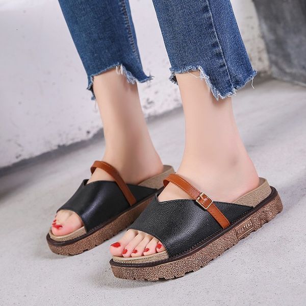 

sandals 2021 fashion women's slippers casual simple shoe upper buckle design trend outer wear thick-soled sandalias de mujeres a64, Black