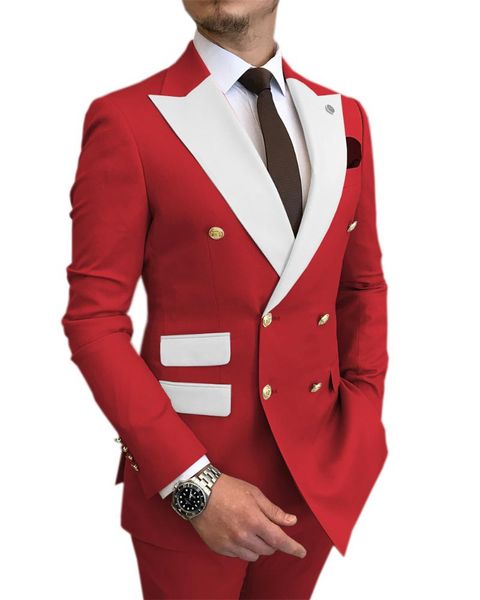 

men's suits & blazers suit red slim double-breasted white lapel fashion groom man wedding party (blazer + pants) 5xl, White;black