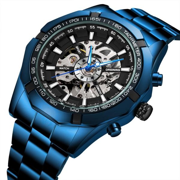 

wristwatches forsining casual men's bule skeleton automatic mechanical wristwatch luminous hands gift box, Slivery;brown