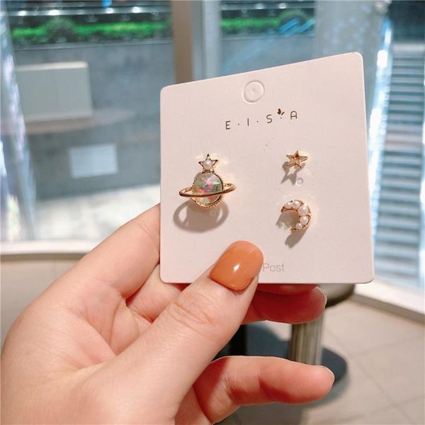 

stud silver pins star moon imitated pearl rhinestone earrings for girl women fashion jewlry accessories, Golden;silver