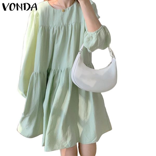 

casual dresses women party short dress 2021 vonda elegant solid color spring long sleeve sundress vestido oversized robe, Black;gray