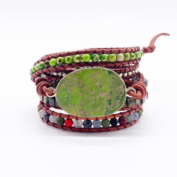 

tennis vintage leather wrap bracelet with natural stone handmade multi-layer bohemia style jewelry for female party wholesale, Golden;silver