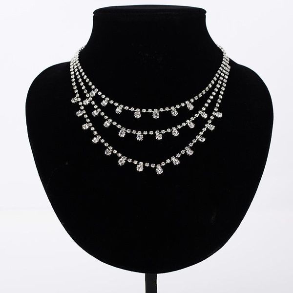 

wholesale fashion women sliver three strings plated chain austrian crystal rhinestone pendant cross wedding necklace #n059 chains, Silver