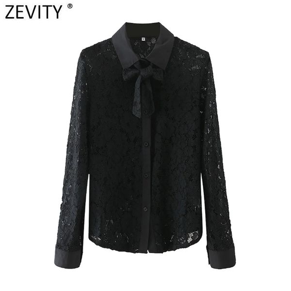 

women perspective black lace casual smock blouse female turn down collar bow tied shirt chic blusas ls7611 210416, White;black