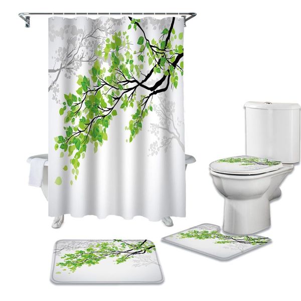 

plant branch green leaves shower curtain set carpet cover toilet bath mat home decor bathroom curtains