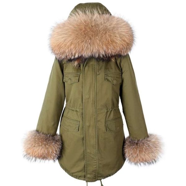 

maomaokong natural real raccoon fur collar women coat parkas female winter women's jacket padded s 210927, Black