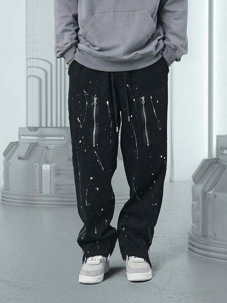 

men's jeans enshadower 21 splash ink straight pants loose streetwear, Blue