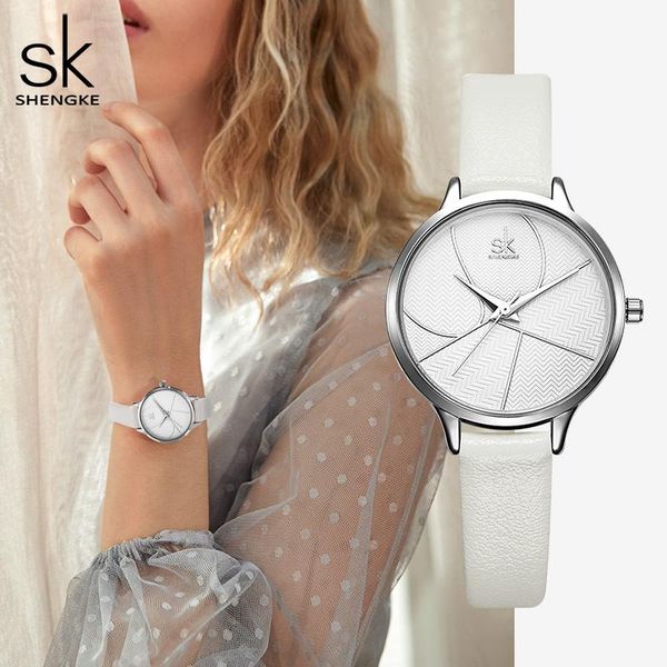 

wristwatches shengke elegant watch for women leather strap fashion stylish female quartz wristwatch 2021 ladies gril watches k0116, Slivery;brown