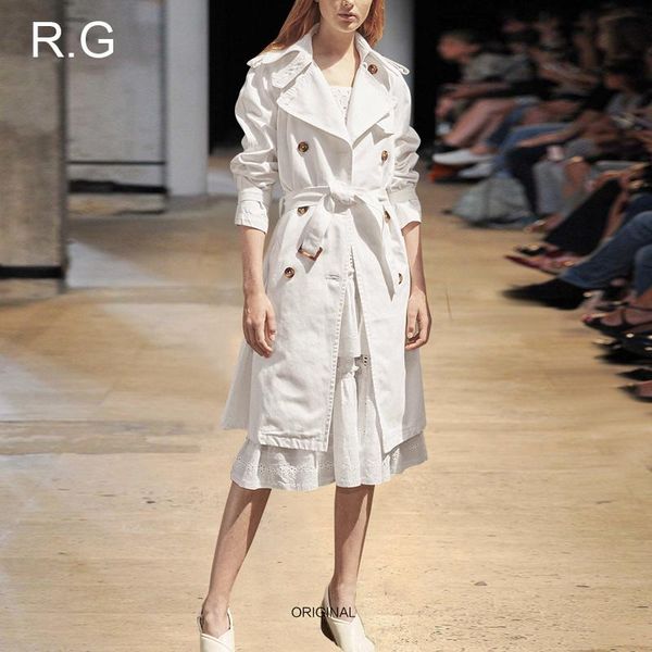 

women's suits & blazers rg business office style dress suit white ruffle design cotton lace trench 2 piece set spring autumn 2021, White;black