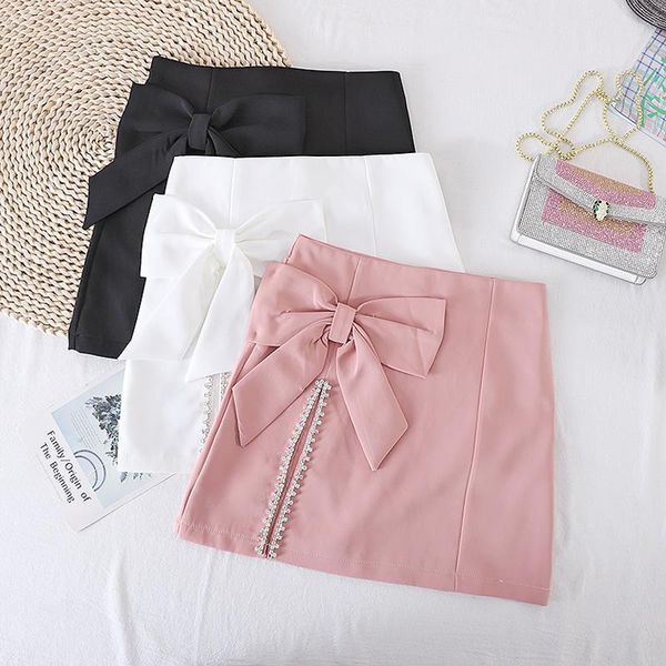 

skirts fitaylor summer women sweet bow high waist mini casual female solid color white black a-line short
