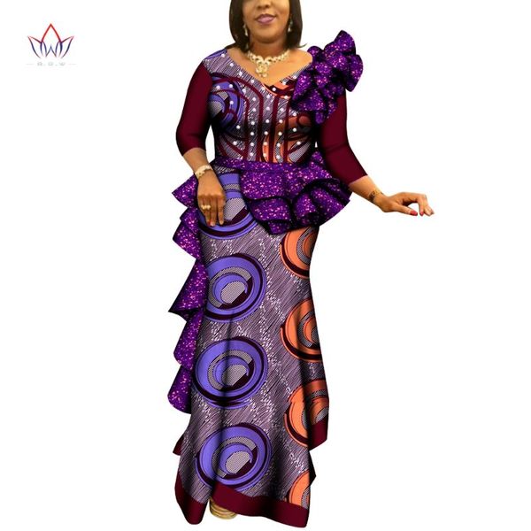 

ethnic clothing african women dress bazin riche wedding party bridesmaid peals v neck africa print plus size wy6726, Red