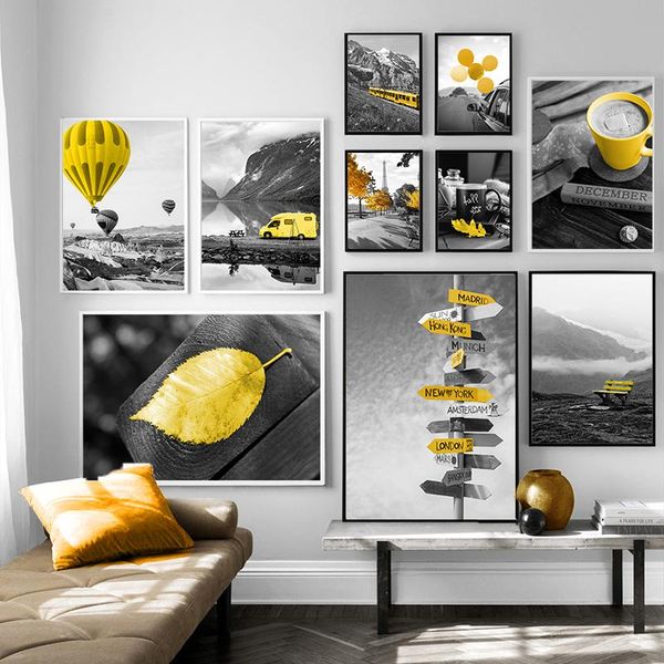 

paintings modern home decor landscape picture wall art canvas painting europe city yellow retro poster and print for living room