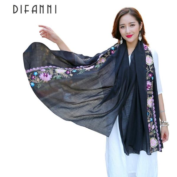 

scarves [difanni] spring summer female literary folk style cotton scarf women shawl sunscreen beach flower embroidery wraps, Blue;gray