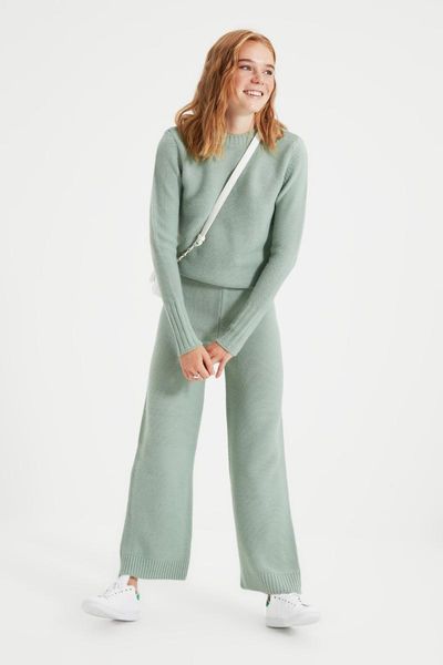 

women's two piece pants trendyol mesh detailed sweater pantalon knitwear sub-suit twoaw22au0033, White