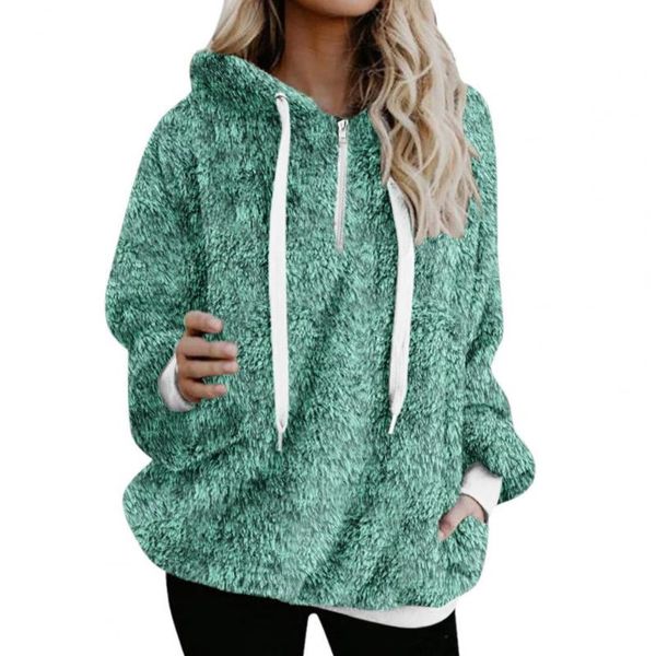 

women's hoodies & sweatshirts women hooded long sleeve oversized drawstring pullover hoodie double sided velvet solid color zipper neck, Black