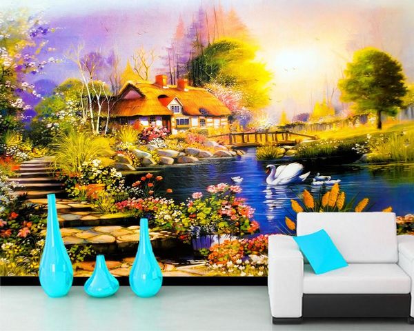 

wallpapers papel de parede oil painting landscape 3d wallpaper,living room sofa tv wall bedroom papers home decor restaurant mural