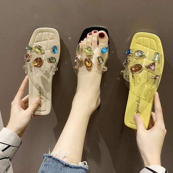 

women's fashion pearl crystal shoes ladies summer bling slippers outdoor flat slides female sandals casual party flip flops, Black