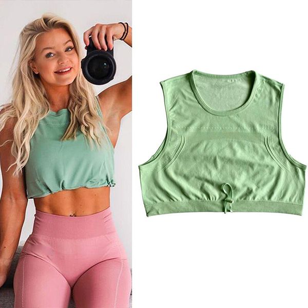 

women's tanks & camis women gym workout sleeveless shirts round neck short vest with adjustable string sport tank, White